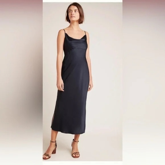 EUC - Anthropologie Elyse Slip Dress - Size L - Black - Picture 3 of 9